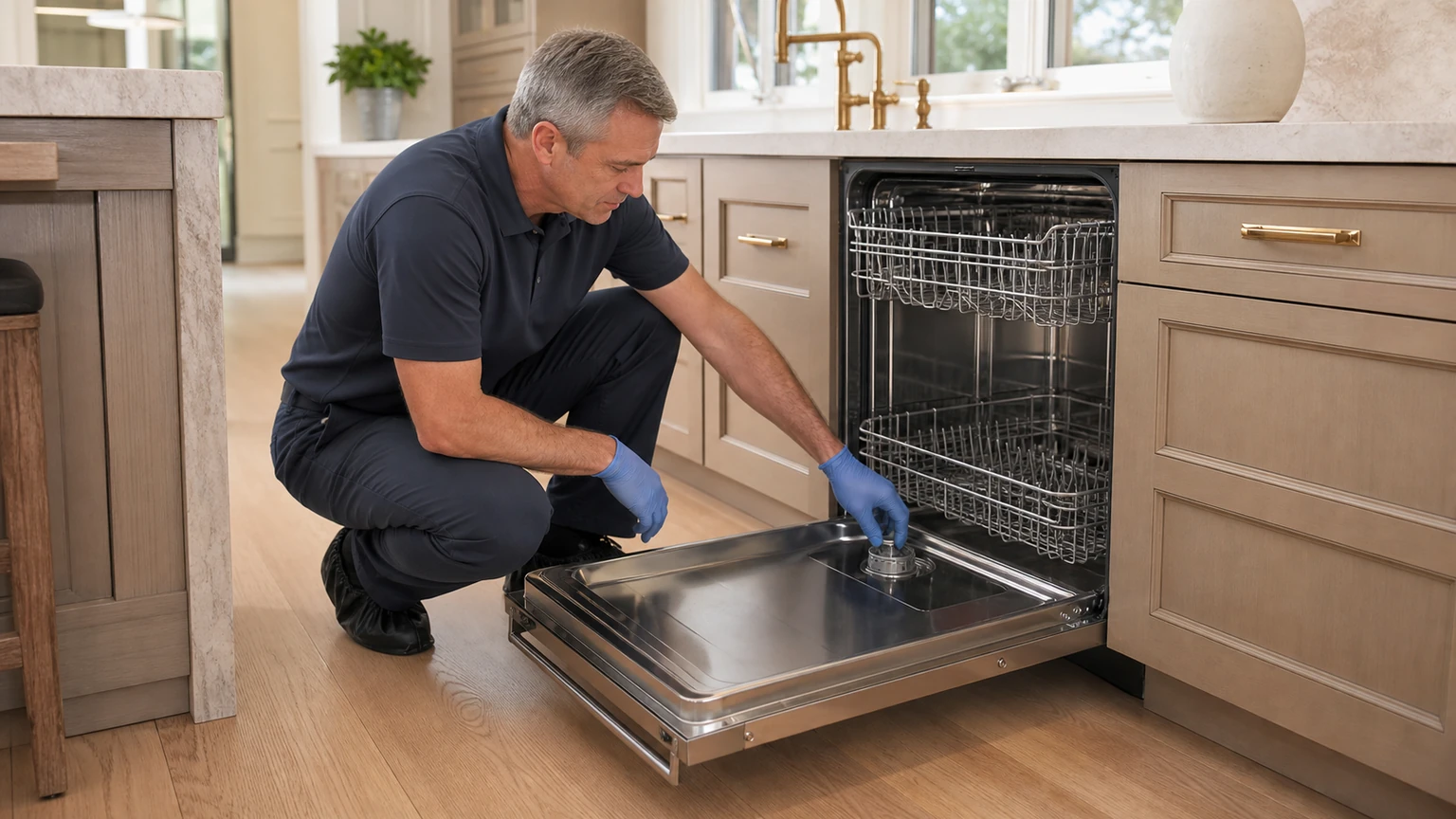 Panel-ready dishwasher diagnostic visit in the service area